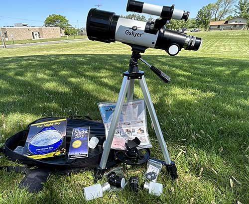 Telescope-with-Supplies Telescope Set Up with Astronomy Gear
