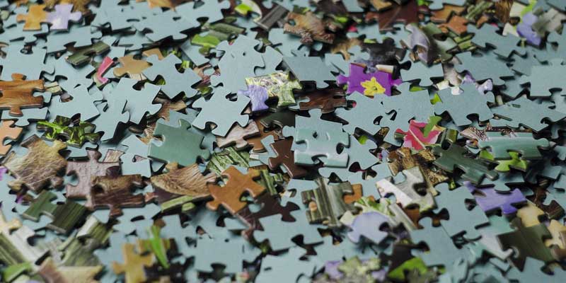 Puzzle pieces spread out
