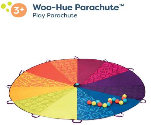 Woo-Hue-Parachute Woo Hue Parachute game including several plastic balls