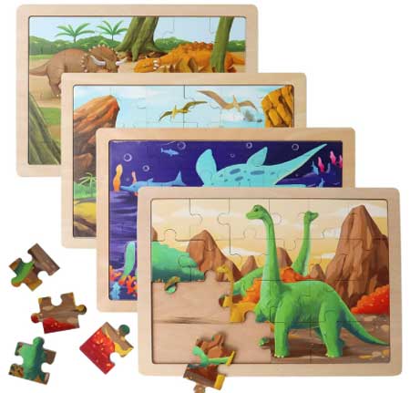 Wooden-Dinosaur-Puzzles 4 wooden dinosaur puzzles for kids age 3-5