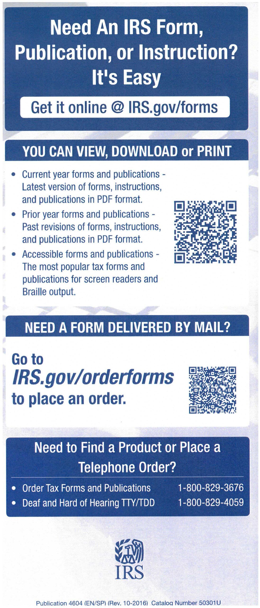 IRS Order from information sheet