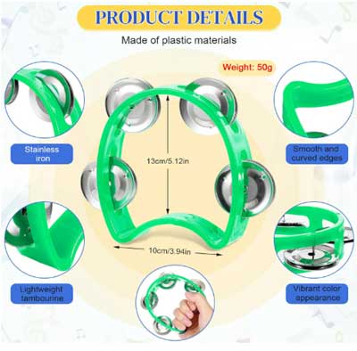 plastic-tambourine 12 Piece Plastic Tambourine with 4 Bells