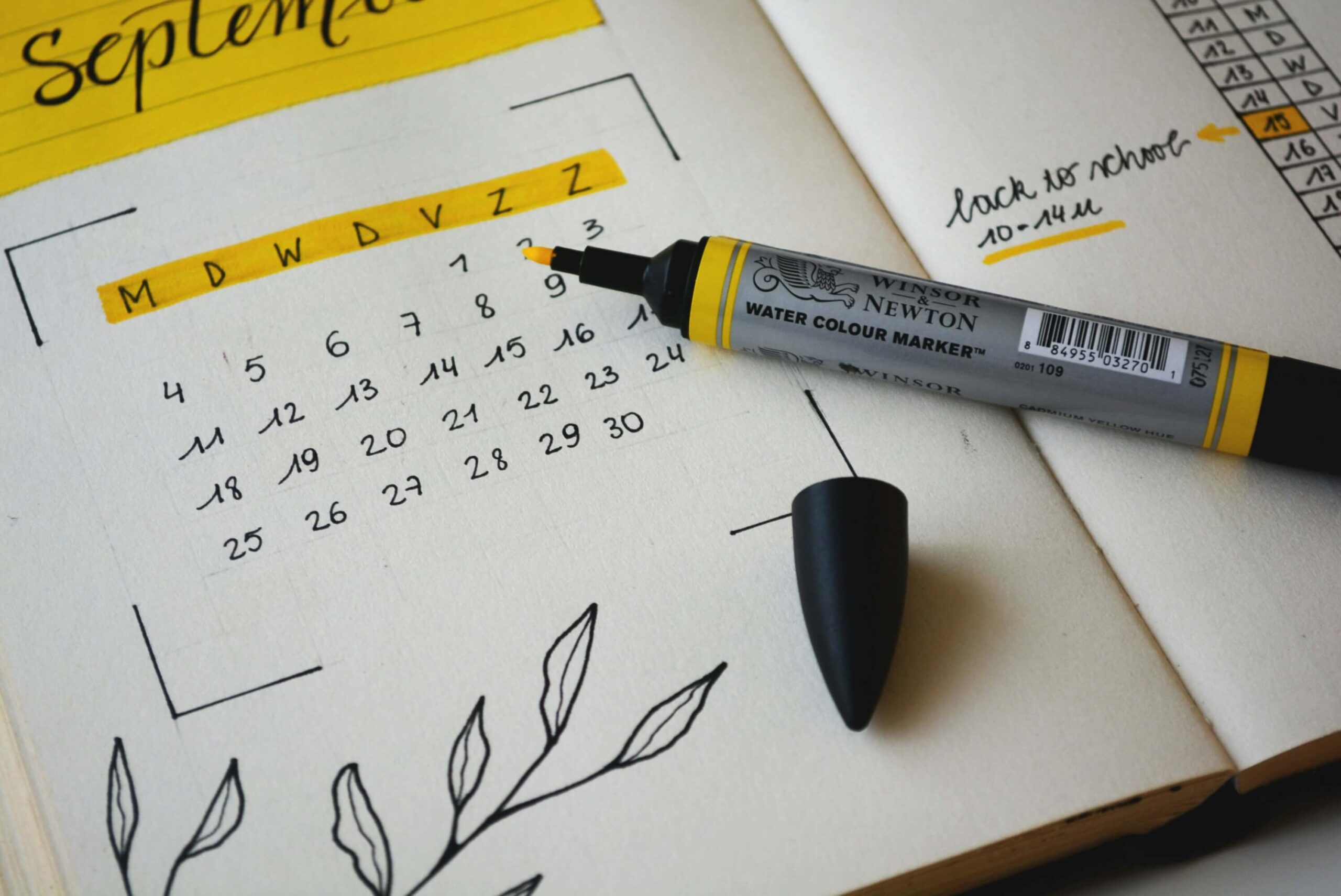 Journal style calendar with highlighter.