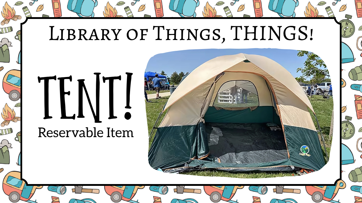 Tent Graphic Beige and green tent with border of camping icons.