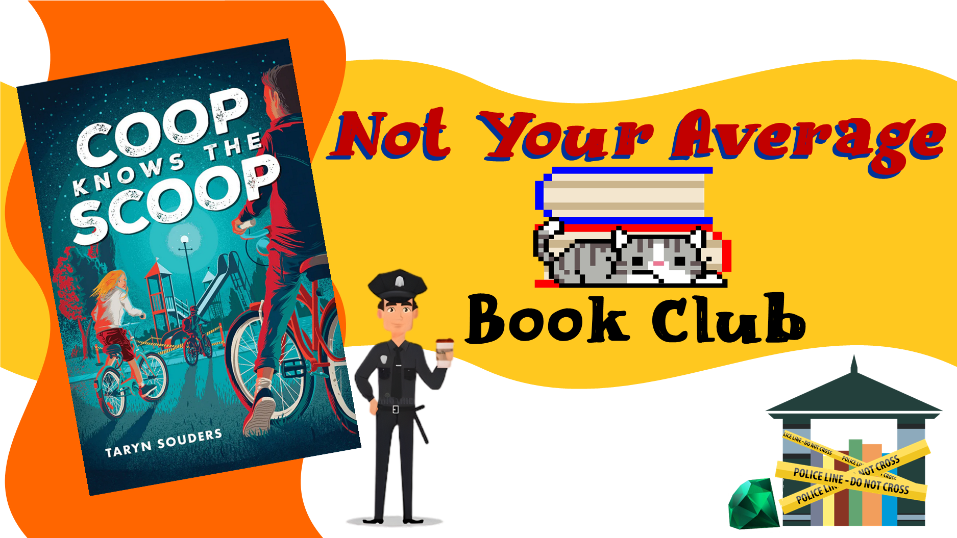 Book cover showing three children on bikes approaching a playground at night.