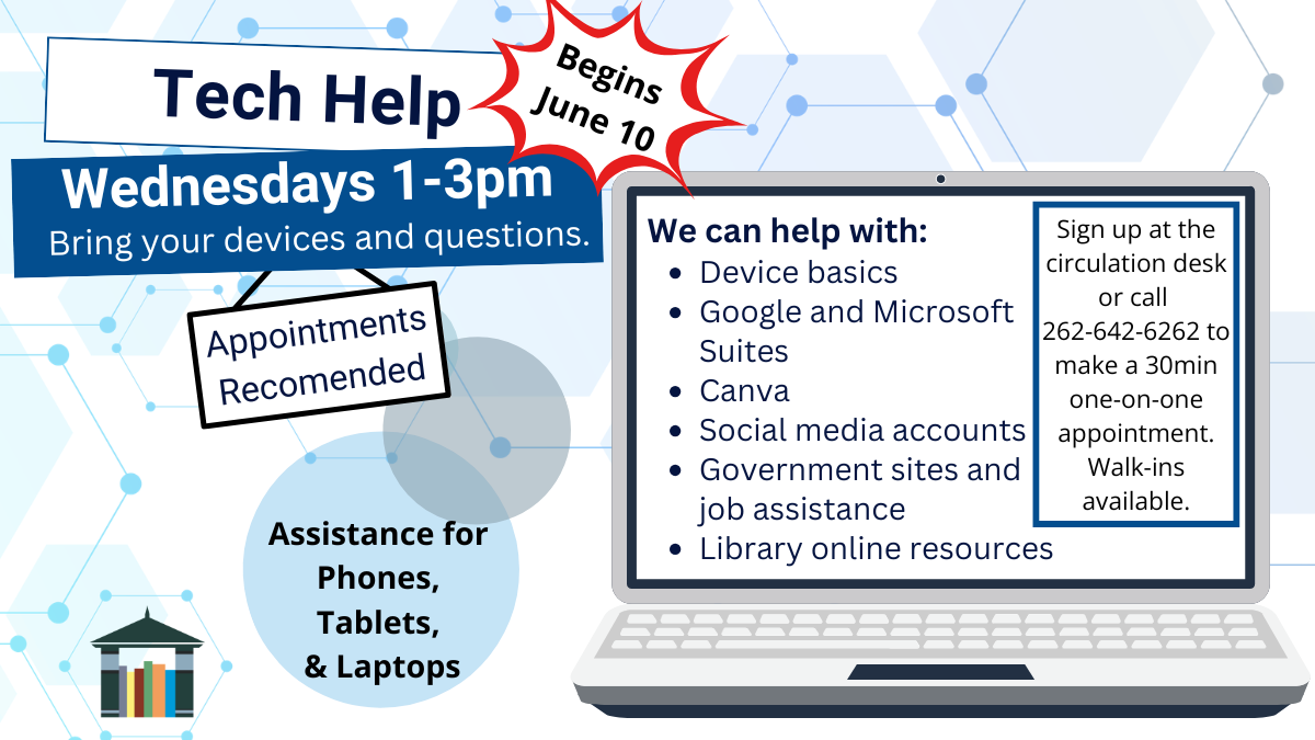 Tech Help banner listing services available on laptop screen and start date.