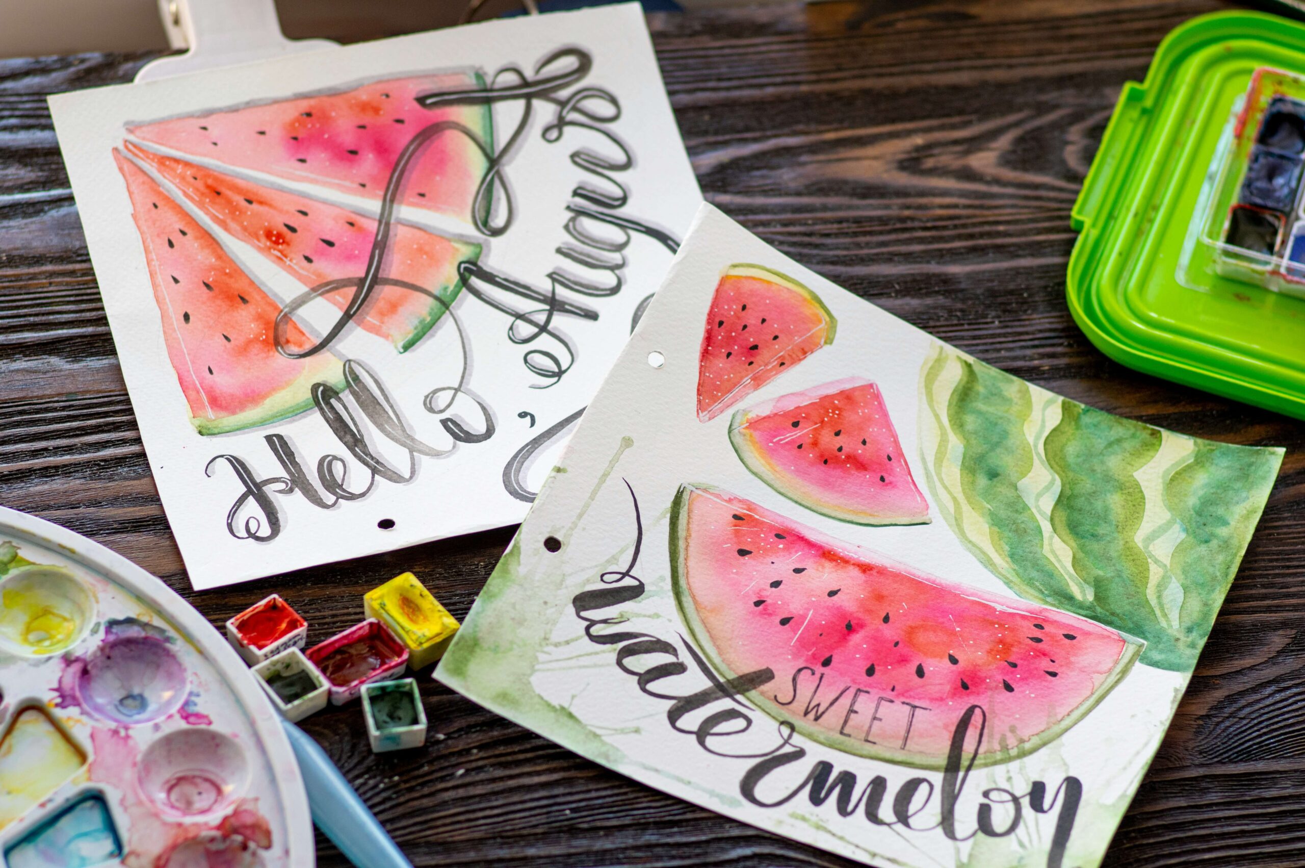 Watermelon pictures reading Hello August